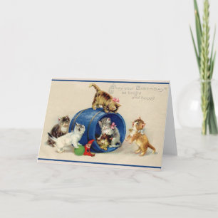 Victorian Kittens födelsedagshälsningskort Kort
