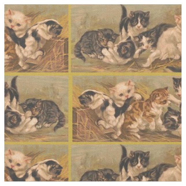 Victorian Kittens utskrift Tyg (Närbild)