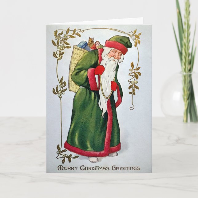Victorian Konstig Santa Helgdag Card Helgkort (Framsida)