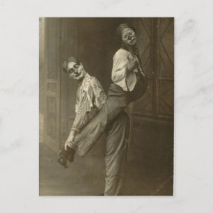 Victorian Konstig Two Clowns and a Stunt Vykort