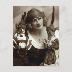Victorian Konstig Woman med Hundar Vykort