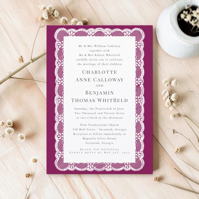 Victorian Lace Plum Wedding Invitation Inbjudningar (Skapare uppladdad)