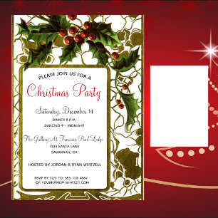 Victorian Lacy Guld Ram & Holly jul Party Inbjudningar