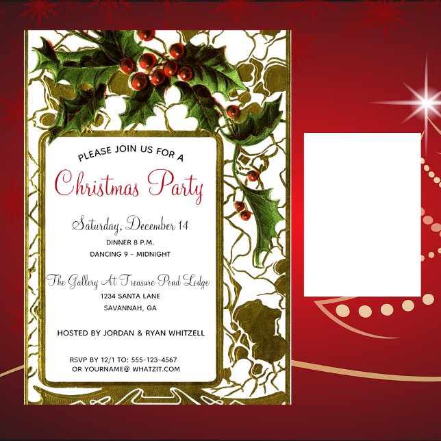 Victorian Lacy Guld Ram & Holly jul Party Inbjudningar (Skapare uppladdad)