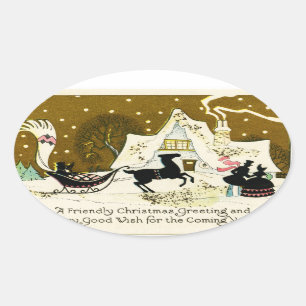 Victorian Land jul Oval Sticker Ovalt Klistermärke