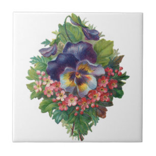 Victorian Lila Pansy Bouquet för Mors dag Kakelplatta