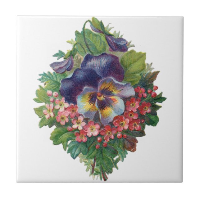 Victorian Lila Pansy Bouquet för Mors dag Kakelplatta (Framsidan)