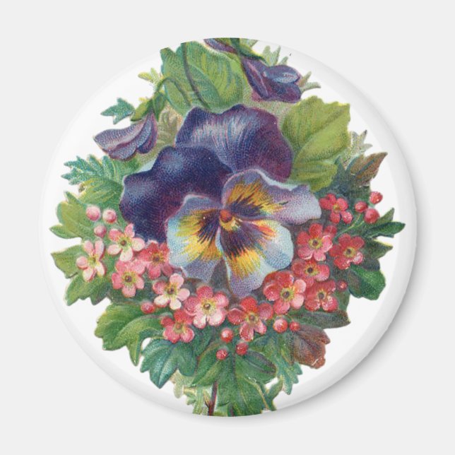 Victorian Lila Pansy Bouquet för Mors dag Magnet (Framsidan)