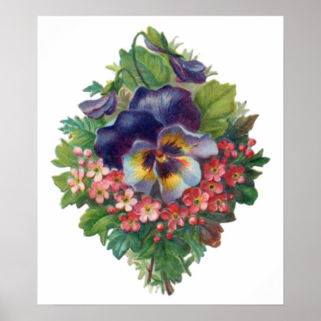 Victorian Lila Pansy Bouquet för Mors dag Poster (Framsidan)