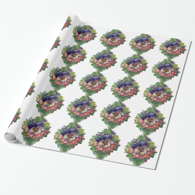 Victorian Lila Pansy Bouquet för Mors dag Presentpapper (Utrullad)
