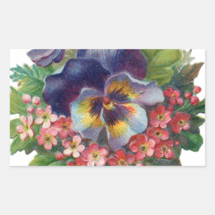 Victorian Lila Pansy Bouquet för Mors dag Rektangulärt Klistermärke