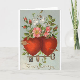 Victorian Locked Hearts Valentine Day Card Helgkort