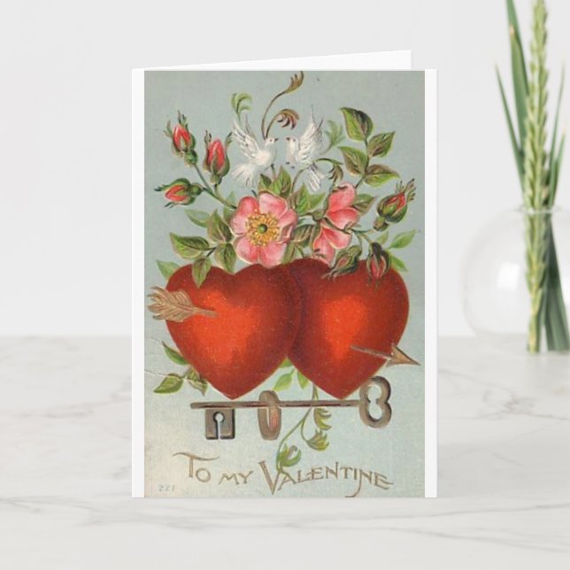 Victorian Locked Hearts Valentine Day Card Helgkort (Framsida)