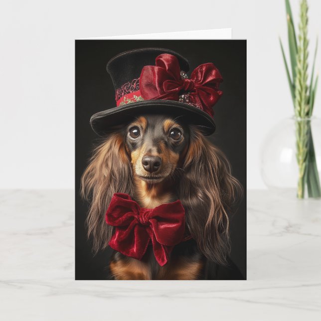 Victorian Long Hved Dachshund jul Helgkort (Framsida)