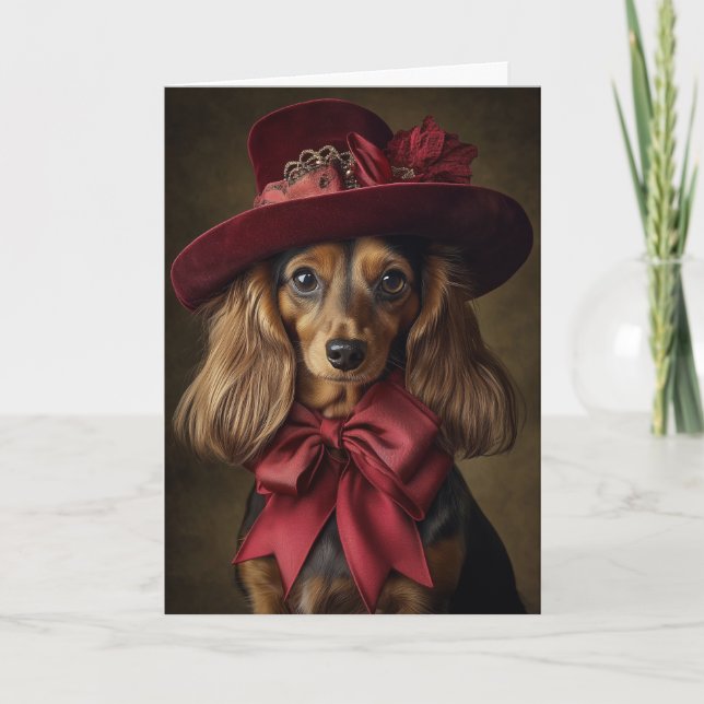 Victorian Long Hved Dachshund jul Helgkort (Framsida)