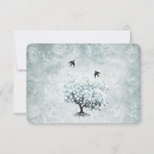 Victorian Love Bird Blue Damask Heart Löv Träd OSA Kort