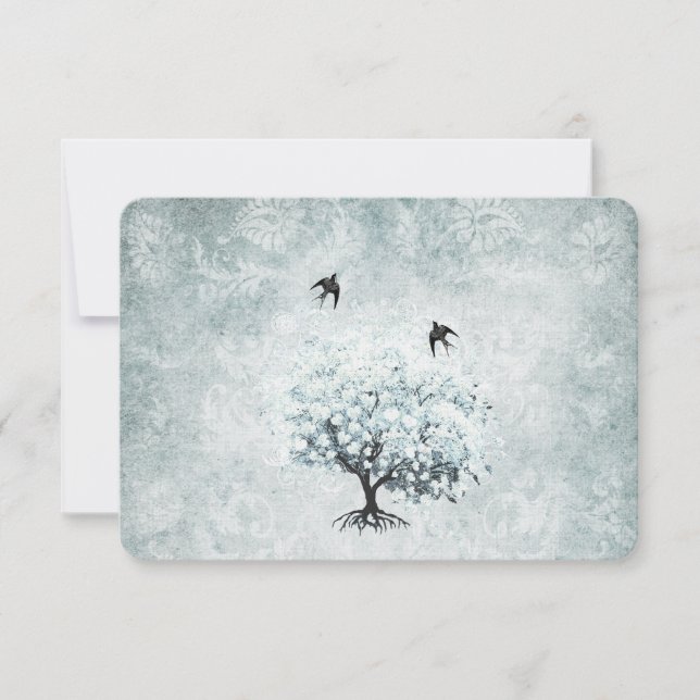 Victorian Love Bird Blue Damask Heart Löv Träd OSA Kort (Framsida)