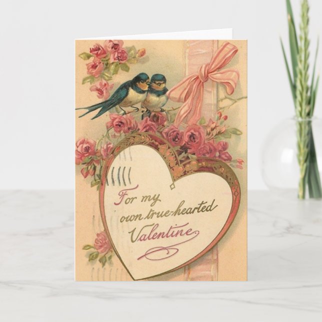 Victorian Love birds Valentine Day Card Helgkort (Framsida)