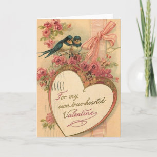 Victorian Love birds Valentine Day Card Helgkort