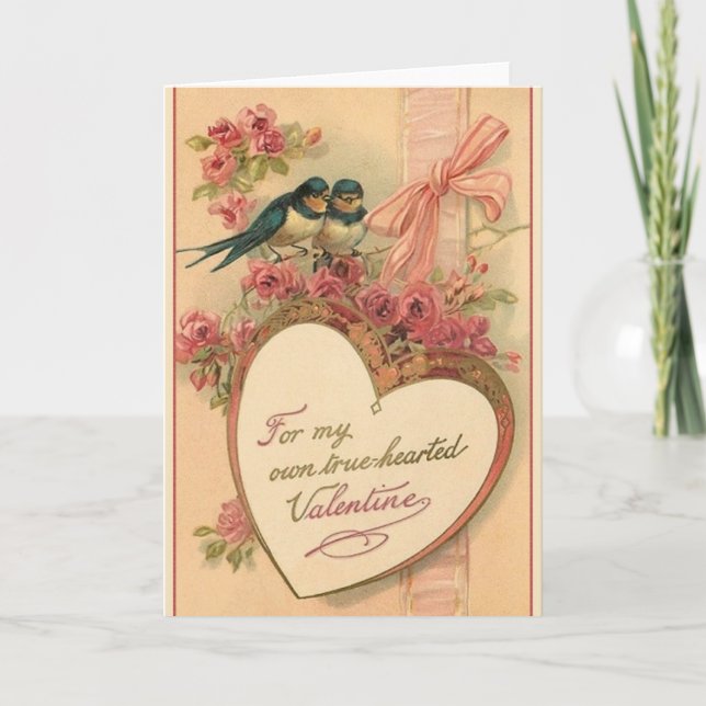 Victorian Love birds Valentine Day Card Helgkort (Framsida)