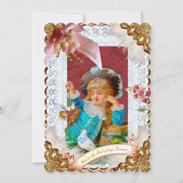 Victorian 'Lovey Dovey' Dresden-stil Card (Framsida)