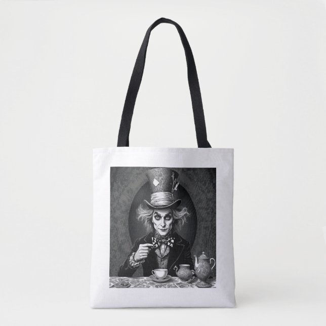 Victorian Mad Hatter Black & White Tygkasse (Framsida)