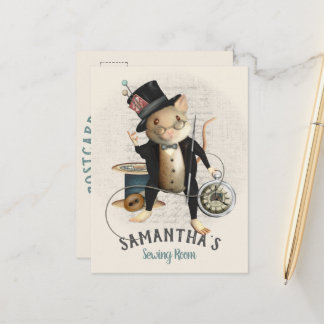 Victorian Mad Hatter Mouse Sewing Design Vykort