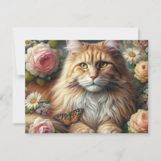 Victorian Maine Coon Cat med Rosa ros Vykort