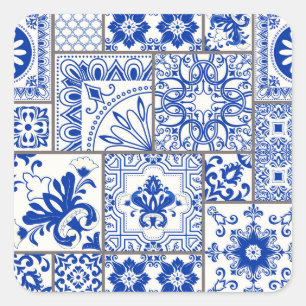 Victorian Majolica: Patchwork Tile Mönster. Fyrkantigt Klistermärke