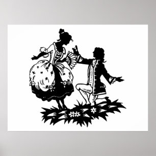 Victorian Man som föreslår till Woman Silhouette A Poster