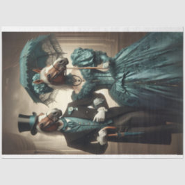 Victorian Man Woman Horse Head Teal Decoupage