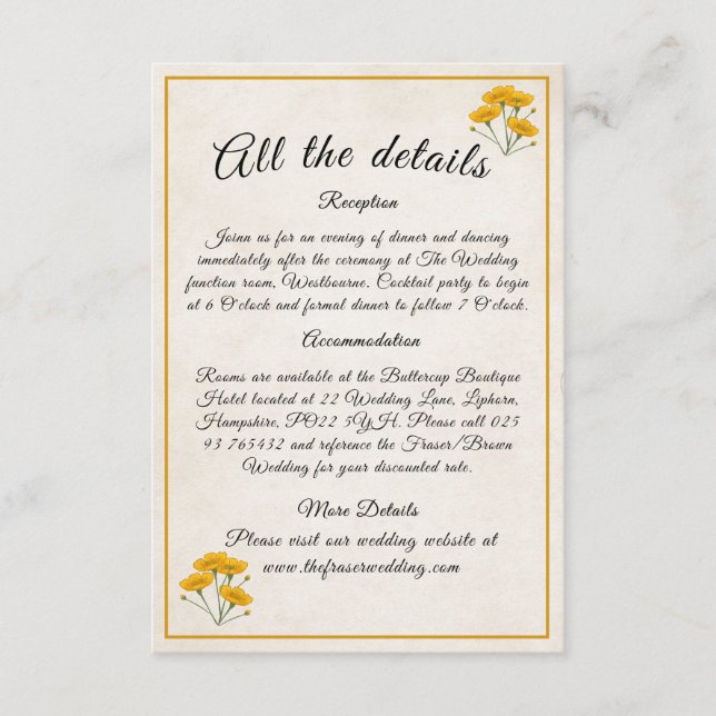 Victorian Meadow gult - djurutrymmeskort Tilläggskort (Framsida)