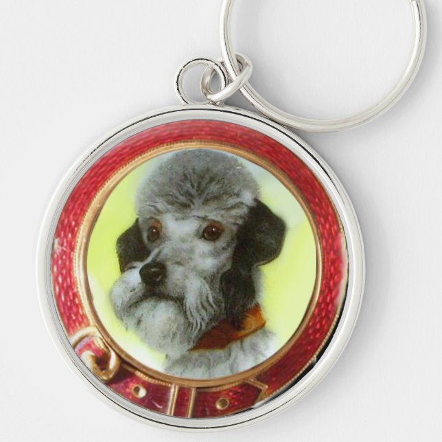 VICTORIAN MINIATURE HUND AIREDALE TERRIER RUND SILVERFÄRGAD NYCKELRING (Framsidan)