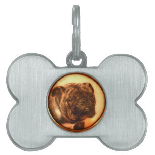 VICTORIAN MINIATURE HUND PORTRÄTT BULLDOG ID-bricka HUSDJUR