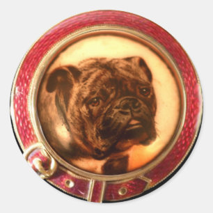 VICTORIAN MINIATURE HUND PORTRÄTT Bulldog Runt Klistermärke