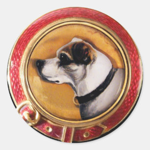 VICTORIAN MINIATURE HUND PORTRÄTT Fox Terrier Runt Klistermärke
