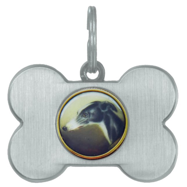 VICTORIAN MINIATURE HUND PORTRÄTT Irish Greyhound ID-bricka Husdjur (Framsidan)