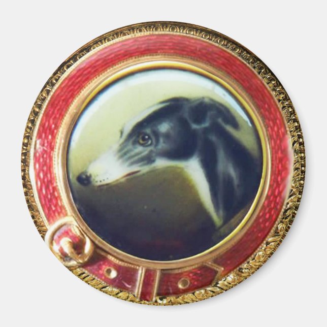 VICTORIAN MINIATURE HUND PORTRÄTT Irish Greyhound Magnet (Framsidan)