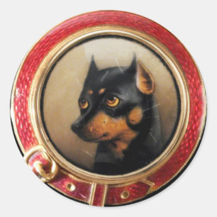 VICTORIAN MINIATURE HUND PORTRÄTT Pincher Runt Klistermärke