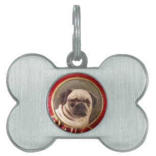 VICTORIAN MINIATURE HUND PORTRÄTT Pug Namnbricka Husdjur