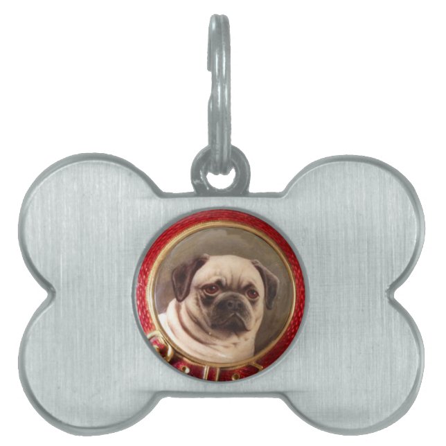 VICTORIAN MINIATURE HUND PORTRÄTT Pug Namnbricka Husdjur (Framsidan)
