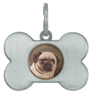 VICTORIAN MINIATURE HUND PORTRÄTT Pug Namnbricka Husdjur