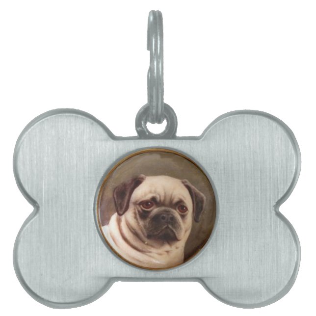 VICTORIAN MINIATURE HUND PORTRÄTT Pug Namnbricka Husdjur (Framsidan)