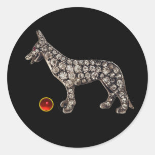 VICTORIAN MINIATURE HUND PORTRÄTT TYMAN SHEPHERD RUNT KLISTERMÄRKE