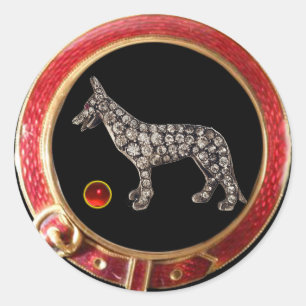 VICTORIAN MINIATURE HUND PORTRÄTT TYMAN SHEPHERD RUNT KLISTERMÄRKE