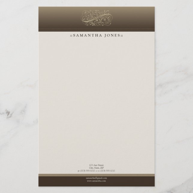 Victorian Mocha Customized Stationery Brevpapper (Framsida)