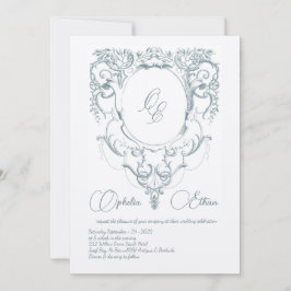 Victorian Monogram Baroque vapensköld bröllop Inbjudningar