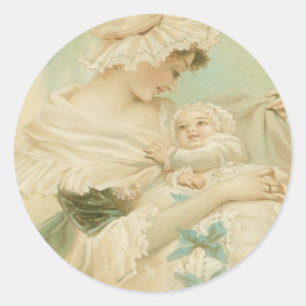 Victorian Mor Holding Child Mors dag Card Runt Klistermärke