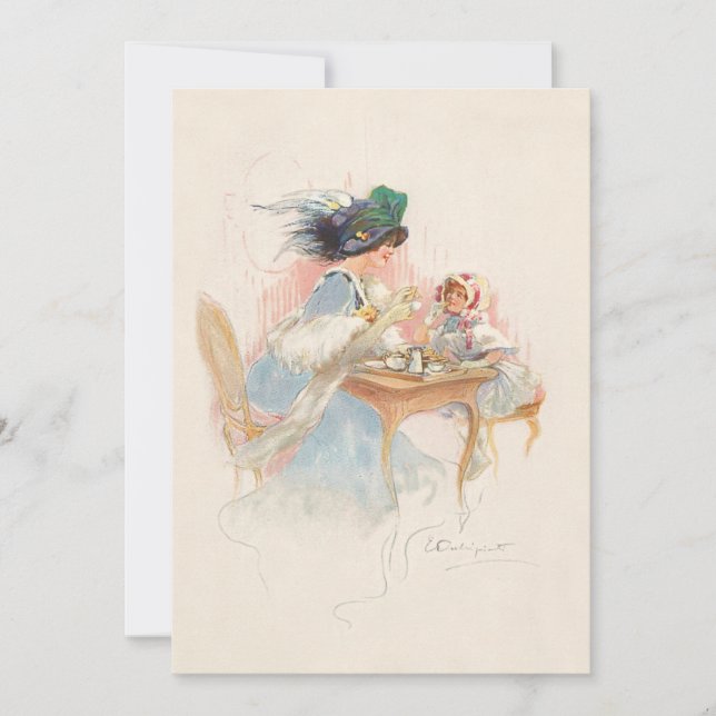 Victorian Mor och Dotter Tea Party Julkort (Framsida)