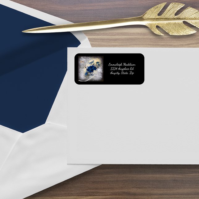 Victorian Mörk blått Ro Ephemera Adressetikett (Skapare uppladdad)